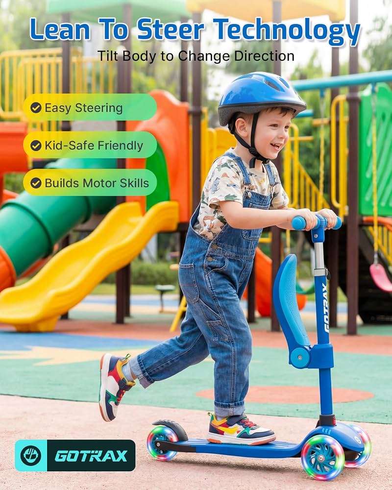 Gotrax KS3 Kids Kick Scooter, LED Lighted Wheels, Adjustable Height Handlebars and Removable Seat, Lean-to-Steer & Widen Anti-Slip Deck, 3 Wheel Scooter for Kids Ages 2-8 and up to 110 Lbs - Image 3
