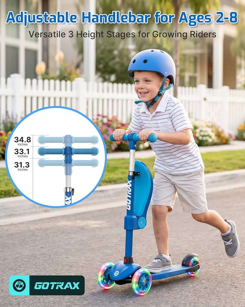 Gotrax KS3 Kids Kick Scooter, LED Lighted Wheels, Adjustable Height Handlebars and Removable Seat, Lean-to-Steer & Widen Anti-Slip Deck, 3 Wheel Scooter for Kids Ages 2-8 and up to 110 Lbs - Image 4