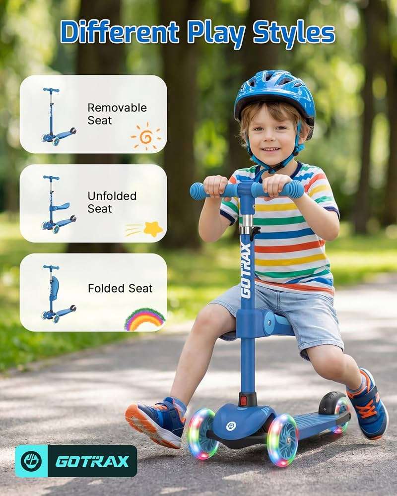 Gotrax KS3 Kids Kick Scooter, LED Lighted Wheels, Adjustable Height Handlebars and Removable Seat, Lean-to-Steer & Widen Anti-Slip Deck, 3 Wheel Scooter for Kids Ages 2-8 and up to 110 Lbs - Image 5