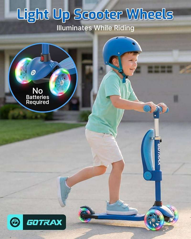 Gotrax KS3 Kids Kick Scooter, LED Lighted Wheels, Adjustable Height Handlebars and Removable Seat, Lean-to-Steer & Widen Anti-Slip Deck, 3 Wheel Scooter for Kids Ages 2-8 and up to 110 Lbs - Image 6