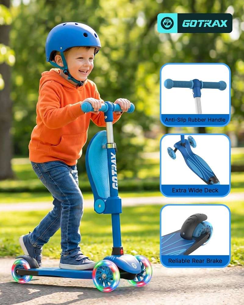 Gotrax KS3 Kids Kick Scooter, LED Lighted Wheels, Adjustable Height Handlebars and Removable Seat, Lean-to-Steer & Widen Anti-Slip Deck, 3 Wheel Scooter for Kids Ages 2-8 and up to 110 Lbs - Image 7