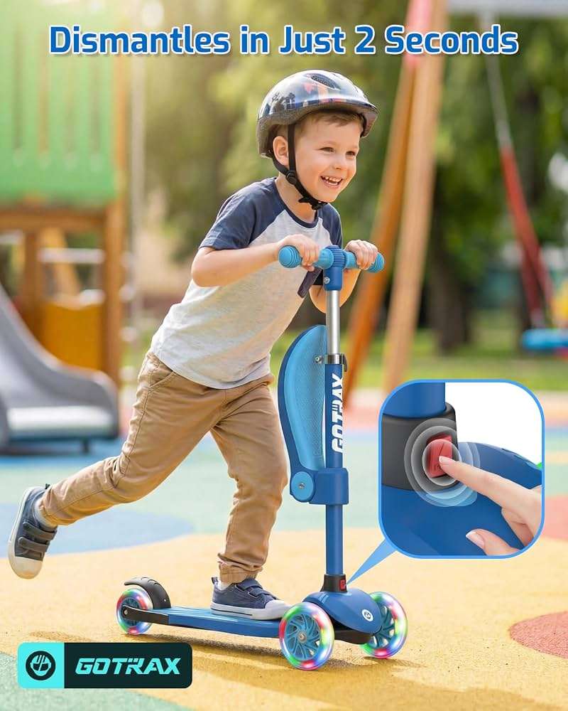 Gotrax KS3 Kids Kick Scooter, LED Lighted Wheels, Adjustable Height Handlebars and Removable Seat, Lean-to-Steer & Widen Anti-Slip Deck, 3 Wheel Scooter for Kids Ages 2-8 and up to 110 Lbs - Image 8
