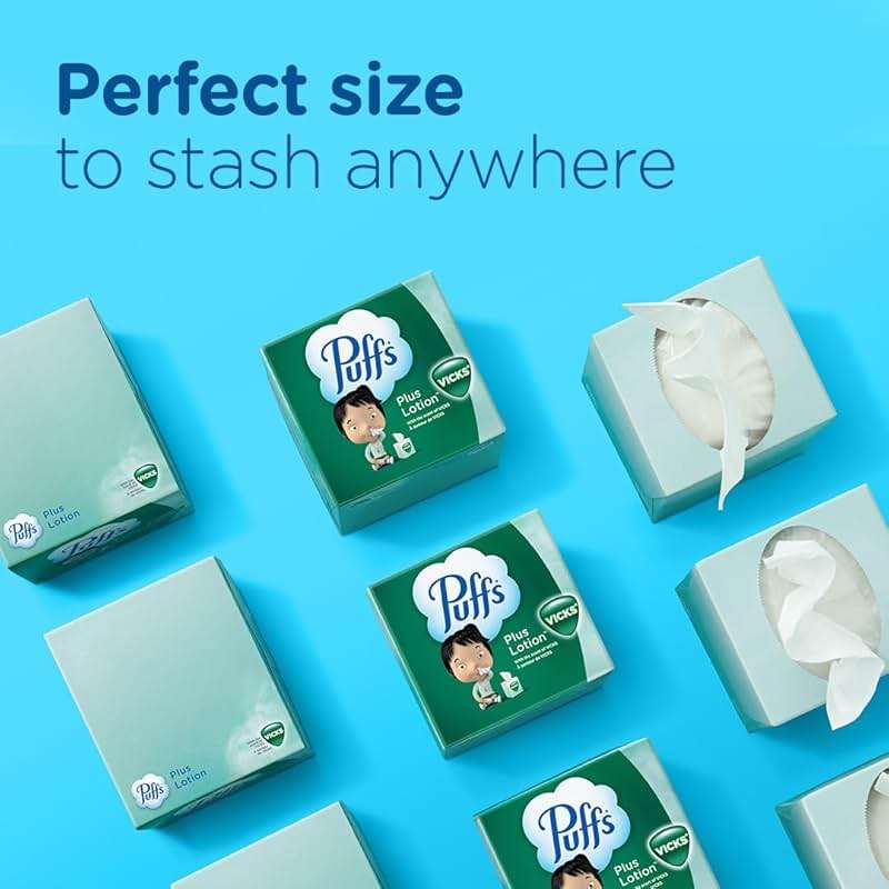 Puffs Plus Lotion with Vicks Facial Tissues, 4 Cubes, 48 Tissues per Box (192 Tissues) [Packaging May Vary] - Image 5