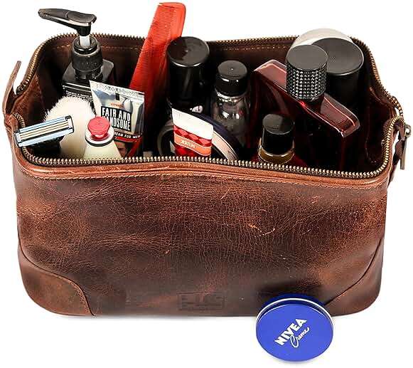 HLC Leather Toiletry Bag for Men Best Gift Premium Genuine Dopp Kit Shaving Kit Organizer Travel Kit Pouch Bag 10 inch Size (Brown) - Image 5