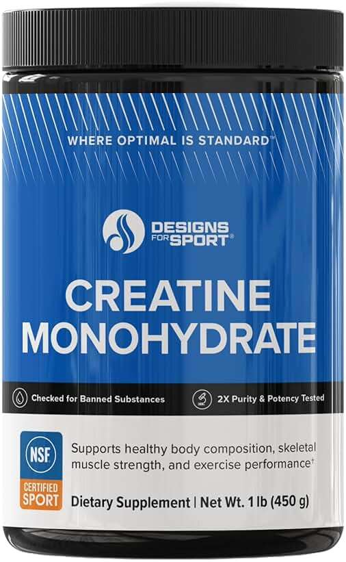 Designs for Sport Micronized Creatine Monohydrate Unflavored Powder - NSF Certified for Sport, 90 Servings, Supports Muscle Recovery, Brain Health, Pre and Post Workout Strength - Image 1