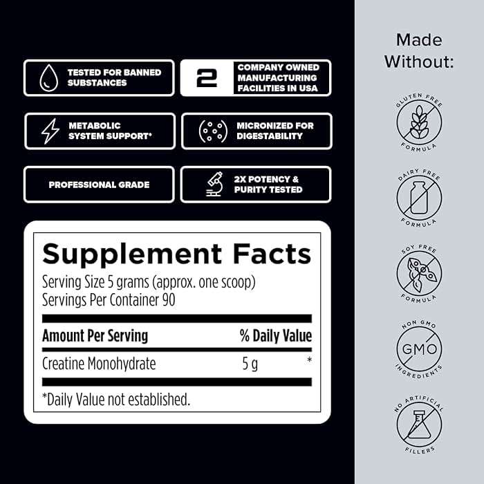 Designs for Sport Micronized Creatine Monohydrate Unflavored Powder - NSF Certified for Sport, 90 Servings, Supports Muscle Recovery, Brain Health, Pre and Post Workout Strength - Image 7