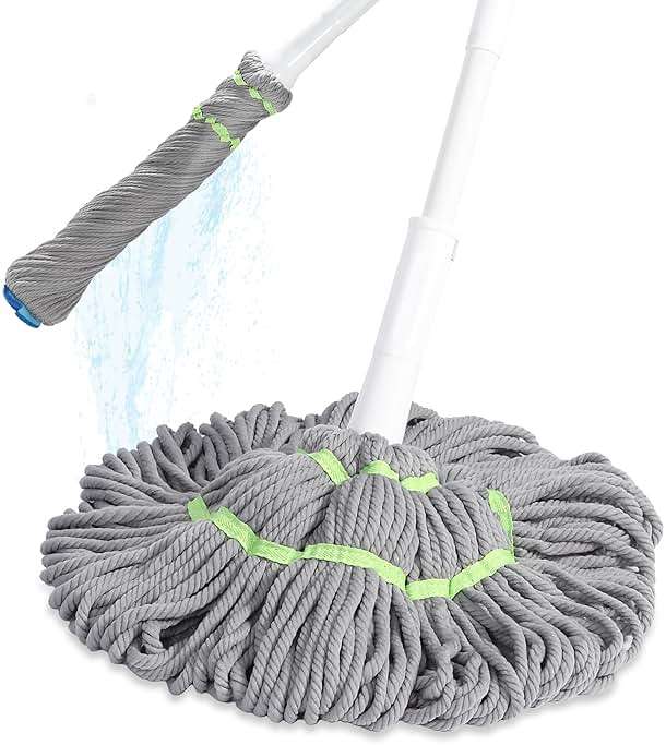 BOOMJOY Self Wringing Mop for Floor Cleaning, Long Handled Twist Mop with Scouring Pad for Kitchen Hardwood Vinyl Tile Laminate Home Office - Image 1