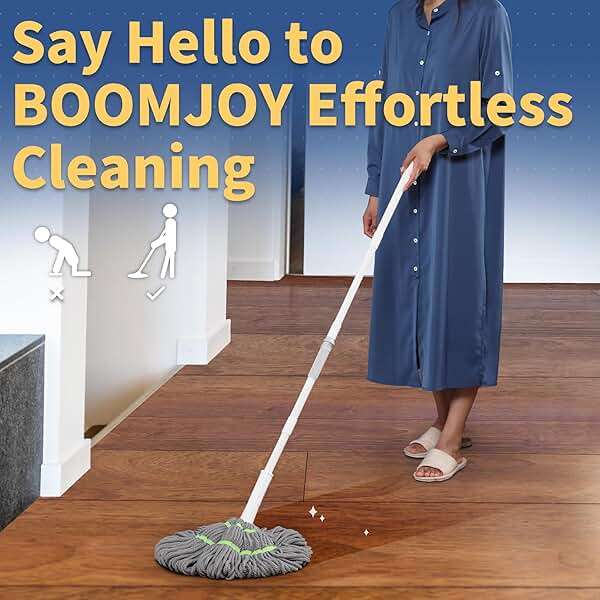 BOOMJOY Self Wringing Mop for Floor Cleaning, Long Handled Twist Mop with Scouring Pad for Kitchen Hardwood Vinyl Tile Laminate Home Office - Image 2