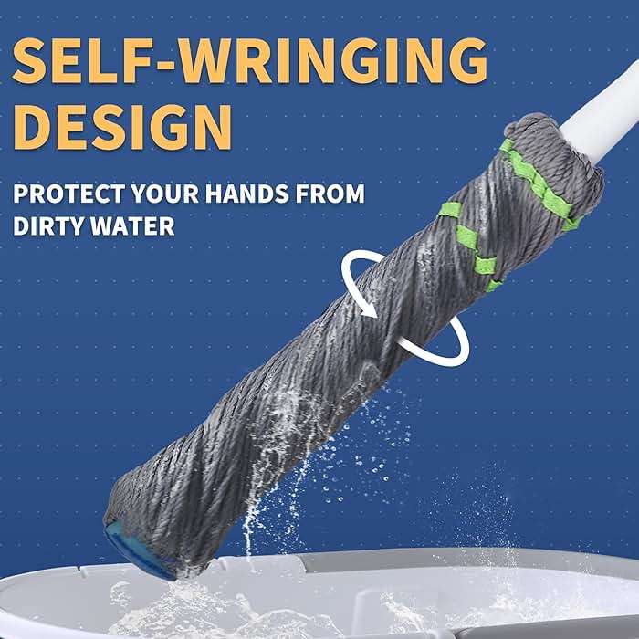 BOOMJOY Self Wringing Mop for Floor Cleaning, Long Handled Twist Mop with Scouring Pad for Kitchen Hardwood Vinyl Tile Laminate Home Office - Image 3