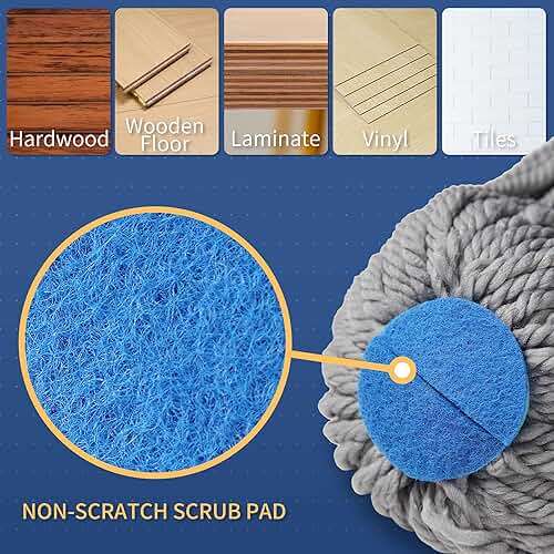 BOOMJOY Self Wringing Mop for Floor Cleaning, Long Handled Twist Mop with Scouring Pad for Kitchen Hardwood Vinyl Tile Laminate Home Office - Image 4
