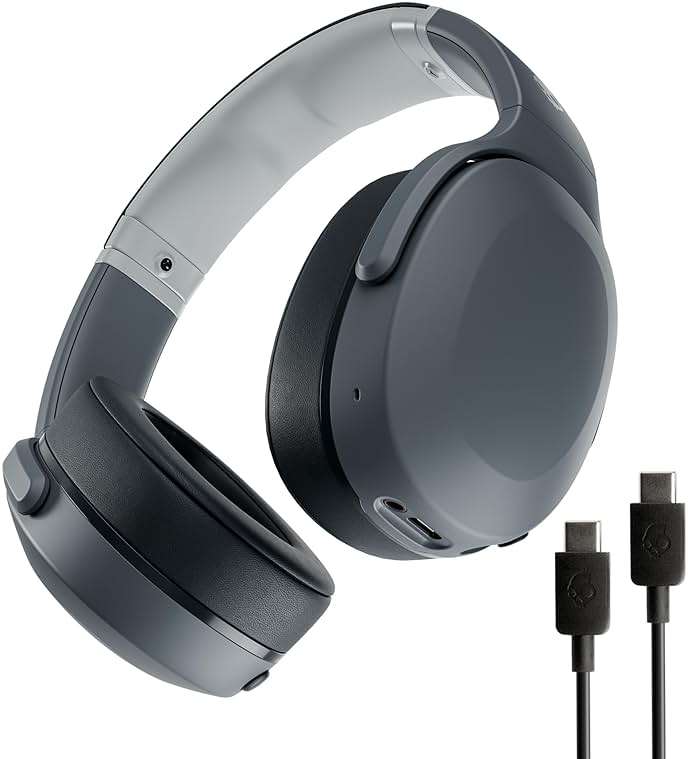 Skullcandy Crusher Evo Wireless Bluetooth Headphones with Extra USB-C Charging Cable, Multi-Sensory Bass, Noise Isolating Over-Ear Fit, 40 Hours Battery, Microphone for iPhone Android - Chill Grey - Image 1