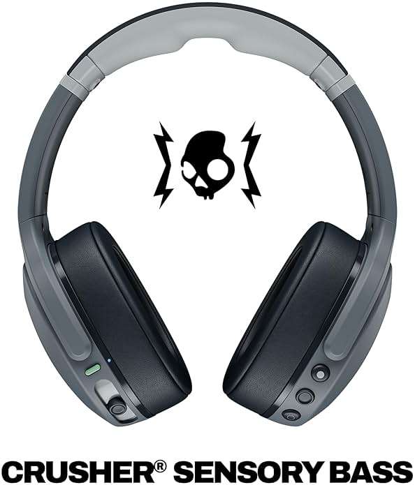 Skullcandy Crusher Evo Wireless Bluetooth Headphones with Extra USB-C Charging Cable, Multi-Sensory Bass, Noise Isolating Over-Ear Fit, 40 Hours Battery, Microphone for iPhone Android - Chill Grey - Image 3
