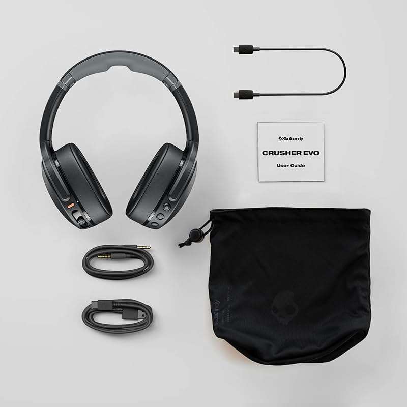 Skullcandy Crusher Evo Wireless Bluetooth Headphones with Extra USB-C Charging Cable, Multi-Sensory Bass, Noise Isolating Over-Ear Fit, 40 Hours Battery, Microphone for iPhone Android - Chill Grey - Image 7