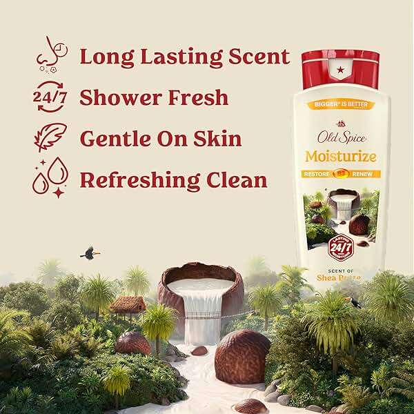 Old Spice Cleansing Body Wash for Men, 24/7 Shower Fresh with Lasting Scent, Restore & Renew, Gentle on Skin, Vitamin B3, Moisturize with Shea Butter Scent, 18 oz (Pack of 4) - Image 2