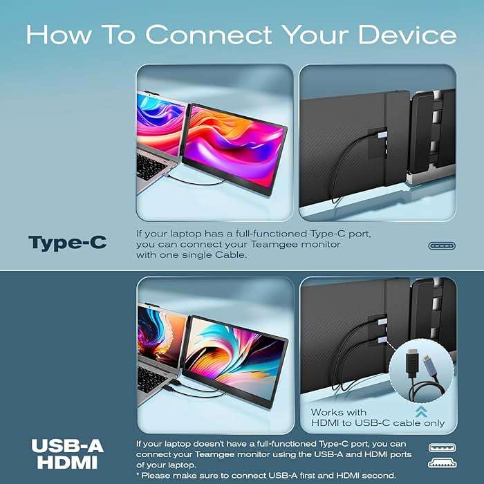 Teamgee 14” Laptop Screen Extender, S1 Dual FHD IPS Portable Monitor for 13–17” Laptops, USB-C/HDMI Plug & Play, Compatible with Windows, macOS & Android, Perfect for Hybrid Work & Travel - Image 6