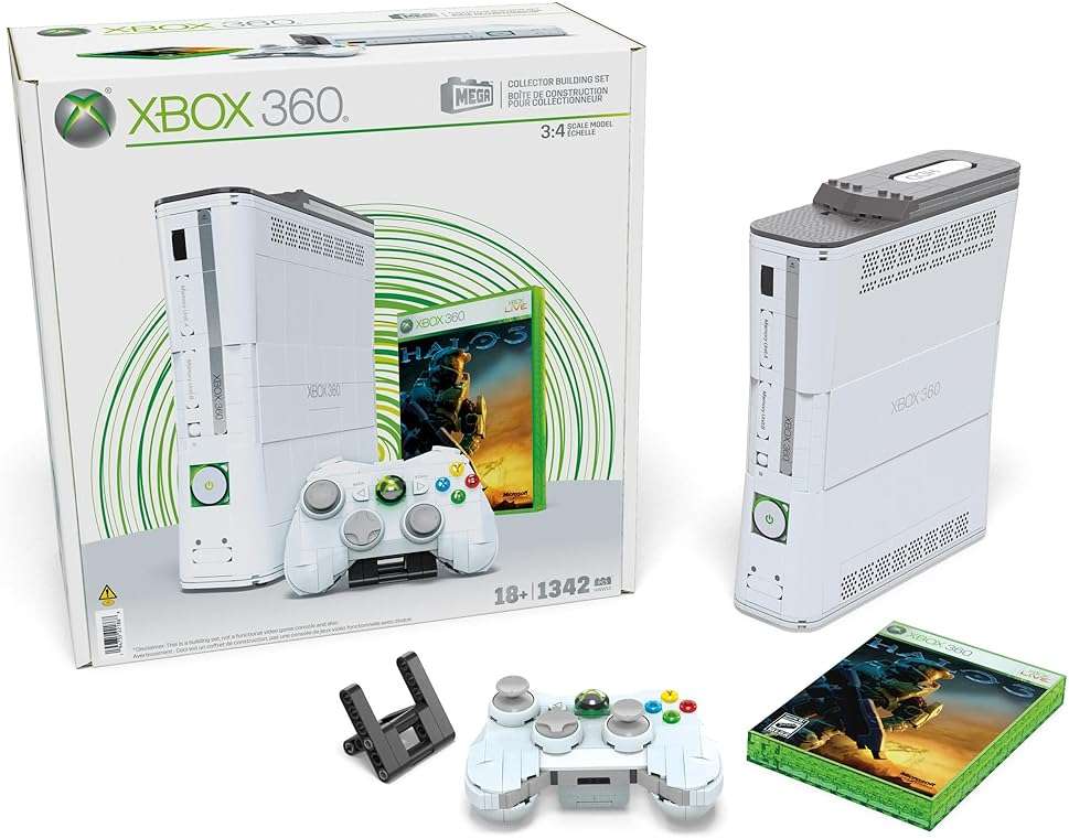 MEGA Microsoft Collectible Building Set, Xbox 360 Replica Model with 1342 Pieces, Controller and LED Lights, Build & Display Toy for Adult Collectors - Image 1