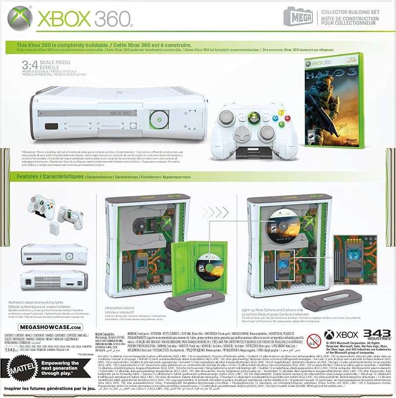 MEGA Microsoft Collectible Building Set, Xbox 360 Replica Model with 1342 Pieces, Controller and LED Lights, Build & Display Toy for Adult Collectors - Image 7