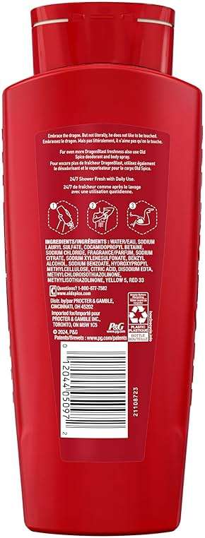 Old Spice Cleansing Body Wash for Men, 3X Defense, 24/7 Shower Fresh with Lasting Scent, 2-in-1 Body & Face Wash, Dragonblast Scent, 24 oz (Pack of 4) - Image 10