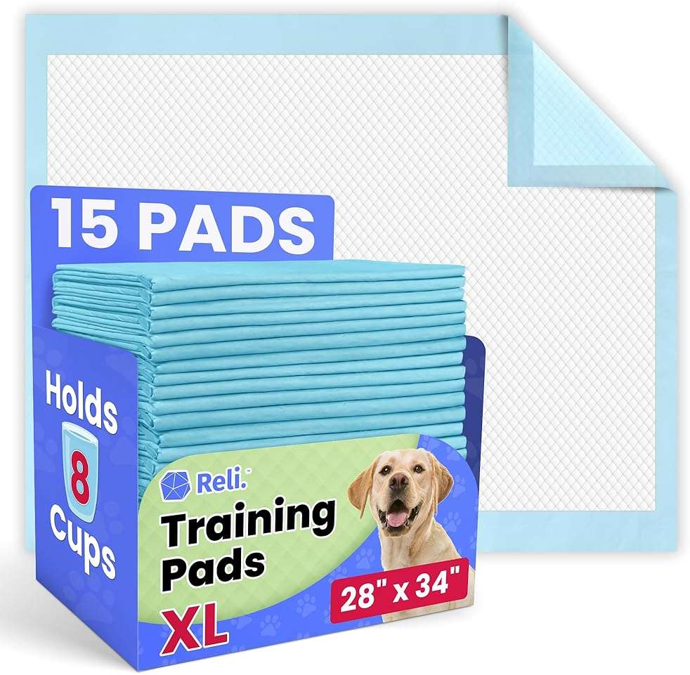 Reli. Leak-Proof Puppy Pads (15 Pack) | Pee Pads for Dogs | 8 Cups Absorbency for Multiple Dog & Pet Potty Training, Extra Large 28x34 - Image 1