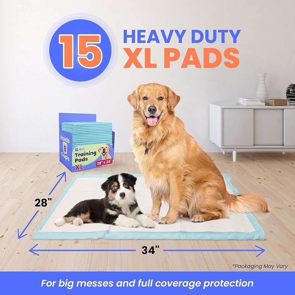Reli. Leak-Proof Puppy Pads (15 Pack) | Pee Pads for Dogs | 8 Cups Absorbency for Multiple Dog & Pet Potty Training, Extra Large 28x34 - Image 2