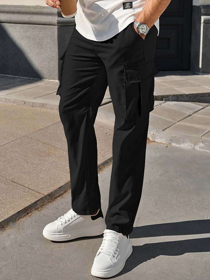 PLEPAN Men's Casual Cargo Pants Drawstring Hiking Workout Tactical Joggers Sweatpants for Men with Pockets - Image 3