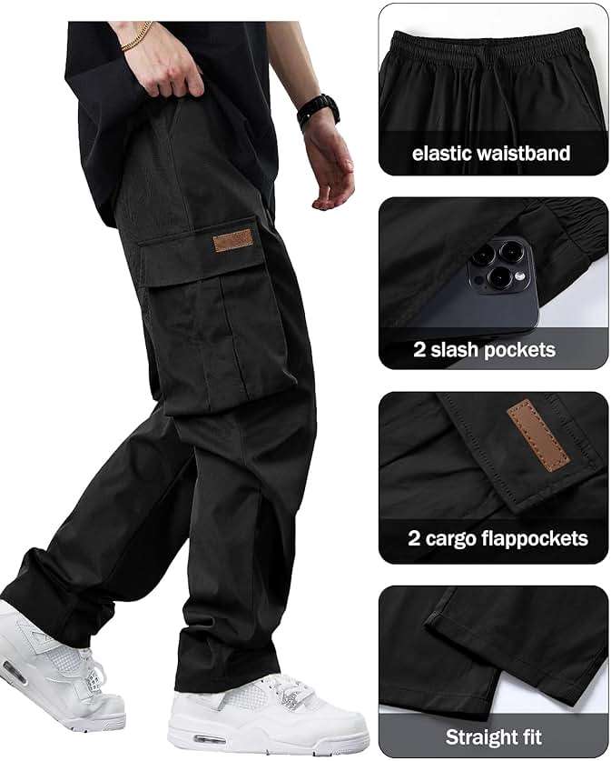 PLEPAN Men's Casual Cargo Pants Drawstring Hiking Workout Tactical Joggers Sweatpants for Men with Pockets - Image 4