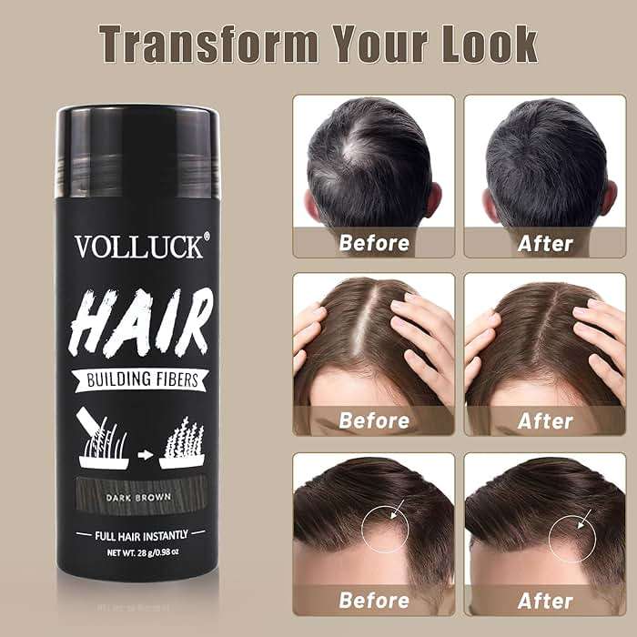 VOLLUCK Hair Fibers for Thinning Hair, Instant Coverage Hair Building Fibers for Women and men, Natural Hair Powder for Conceal Hair Loss 28 g (Dark Brown) - Image 2