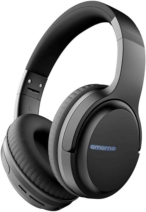 AMORNO Bluetooth Headphones Over Ear, 68 Hours Playtime Wireless Headphones with Mic, Foldable Adjustable Lightweight HiFi Stereo Headset for Cellphone/PC/Work/Travel/Home/Office (Black) - Image 1