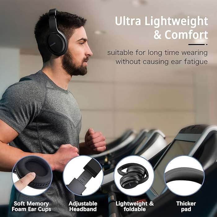 AMORNO Bluetooth Headphones Over Ear, 68 Hours Playtime Wireless Headphones with Mic, Foldable Adjustable Lightweight HiFi Stereo Headset for Cellphone/PC/Work/Travel/Home/Office (Black) - Image 2