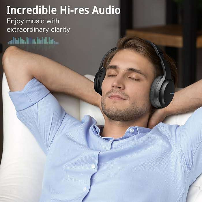 AMORNO Bluetooth Headphones Over Ear, 68 Hours Playtime Wireless Headphones with Mic, Foldable Adjustable Lightweight HiFi Stereo Headset for Cellphone/PC/Work/Travel/Home/Office (Black) - Image 5