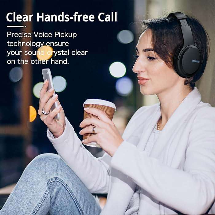 AMORNO Bluetooth Headphones Over Ear, 68 Hours Playtime Wireless Headphones with Mic, Foldable Adjustable Lightweight HiFi Stereo Headset for Cellphone/PC/Work/Travel/Home/Office (Black) - Image 6