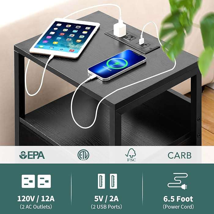 Yoobure Nightstand with Charging Station, LED Night Stand with Fabric Drawers and Storage Shelf for Bedroom, Nightstands Bedside Tables with USB Ports & Outlets, Small Night Stands, Bed Side Table - Image 8