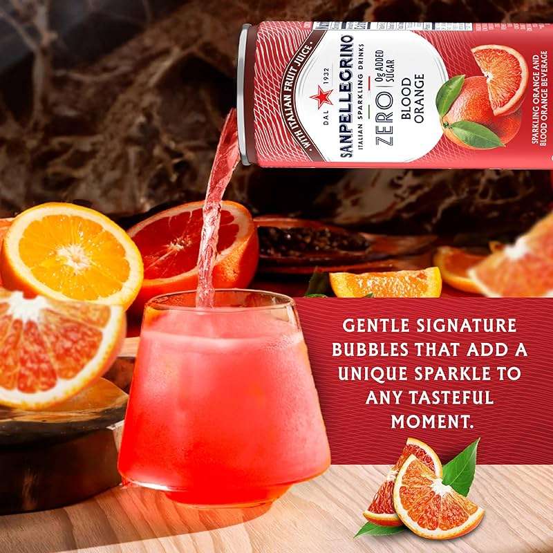 Sanpellegrino Zero Grams Added Sugar Sparkling Orange And Blood Orange Beverage, Italian Sparkling Drink, 24 Pack Of 11.15 Fl Oz Cans, San Pellegrino Italian Sparkling Drinks, Low Calorie Sparkling Fruit Beverages - Image 6