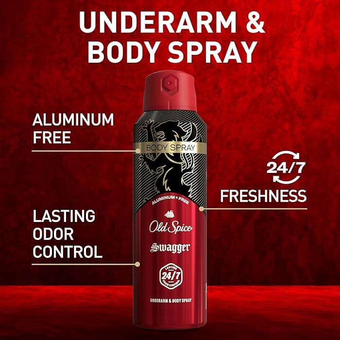 Old Spice Aluminum Free Body Spray for Men, 24/7 Signature Scent & Lasting Freshness, All-Day Odor Protection, Easy Application, Swagger with Cedarwood, Apple, & Fresh Herbs Scent, 5.1 oz (Pack of 3) - Image 2