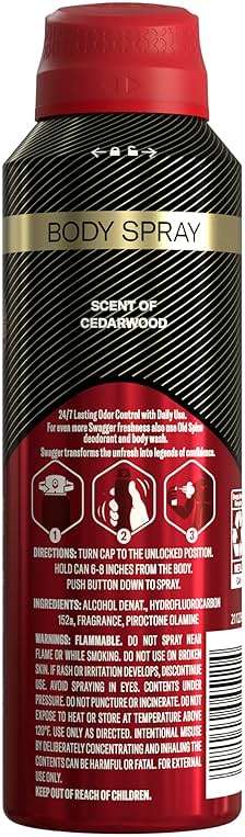 Old Spice Aluminum Free Body Spray for Men, 24/7 Signature Scent & Lasting Freshness, All-Day Odor Protection, Easy Application, Swagger with Cedarwood, Apple, & Fresh Herbs Scent, 5.1 oz (Pack of 3) - Image 9