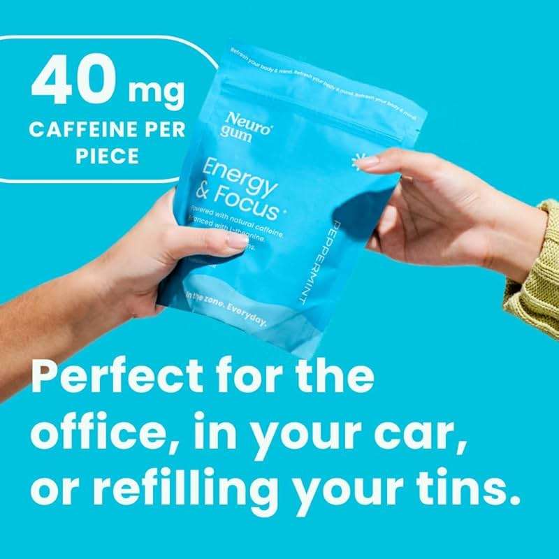 Neuro Energy & Focus Gum - Caffeine Gum with 40mg Natural Caffeine & L-Theanine - Nootropic Energy Supplement with B Vitamins - Sugar Free, Vegan - Peppermint, 90ct - Image 2