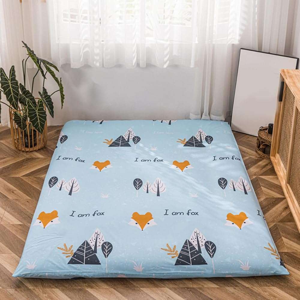 Futon Floor Mattress Cover with Zipper,100% Cotton Cover for Traditional Shikibuton Futon Mattress Protective Cover,Soft Machine Washable,Fox,King/180x200cm - Image 1