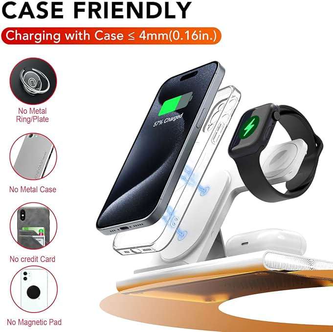 3 in 1 Foldable Charging Station for Apple Products,Wireless Charger for iPhone 17 16 15 14 13 12 Pro Max,Travel Dock Adapter&Light for iWatch Series 11 10 9 Ultra 3/2 SE 3/2,for AirPods 4 3 2 Pro 3/2 - Image 4