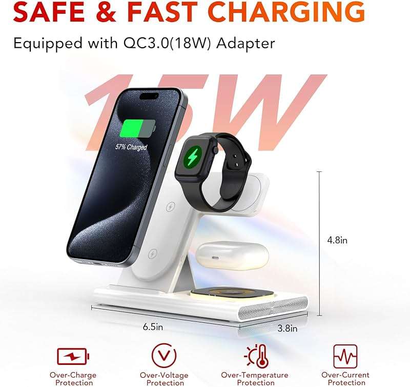 3 in 1 Foldable Charging Station for Apple Products,Wireless Charger for iPhone 17 16 15 14 13 12 Pro Max,Travel Dock Adapter&Light for iWatch Series 11 10 9 Ultra 3/2 SE 3/2,for AirPods 4 3 2 Pro 3/2 - Image 5