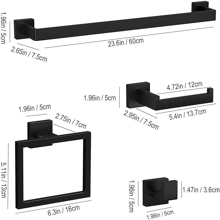 10-Pieces Matte Black Bathroom Accessories Set, 23.6 Inch Bath Towel Bar Set, SUS 304 Stainless Steel Bathroom Hardware Set, Towel Racks for Bathroom Wall Mounted. - Image 3