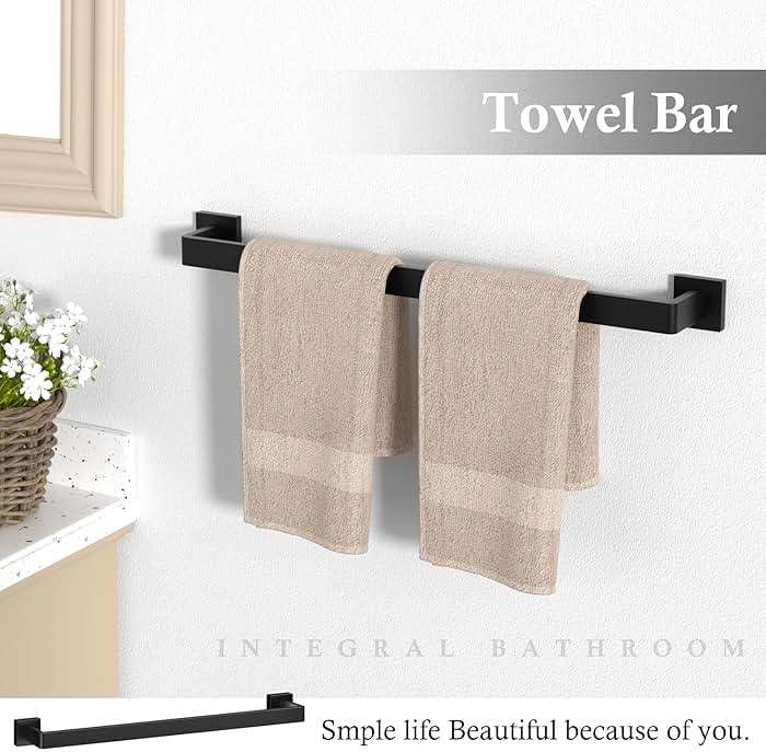 10-Pieces Matte Black Bathroom Accessories Set, 23.6 Inch Bath Towel Bar Set, SUS 304 Stainless Steel Bathroom Hardware Set, Towel Racks for Bathroom Wall Mounted. - Image 4
