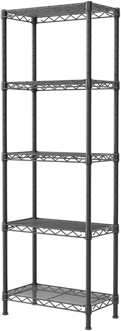 SINGAYE Metal Shelves Wire Shelving：Storage Rack Standing Units Shelf for Kitchen Laundry Bathroom Closet Organizers Pantry Narrow Mesh Adjustable 10" D x 16" W x 55" H Black - Image 1