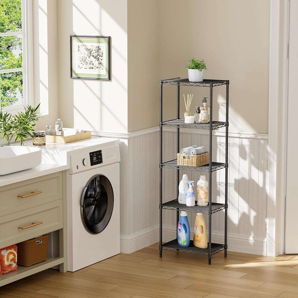 SINGAYE Metal Shelves Wire Shelving：Storage Rack Standing Units Shelf for Kitchen Laundry Bathroom Closet Organizers Pantry Narrow Mesh Adjustable 10" D x 16" W x 55" H Black - Image 8
