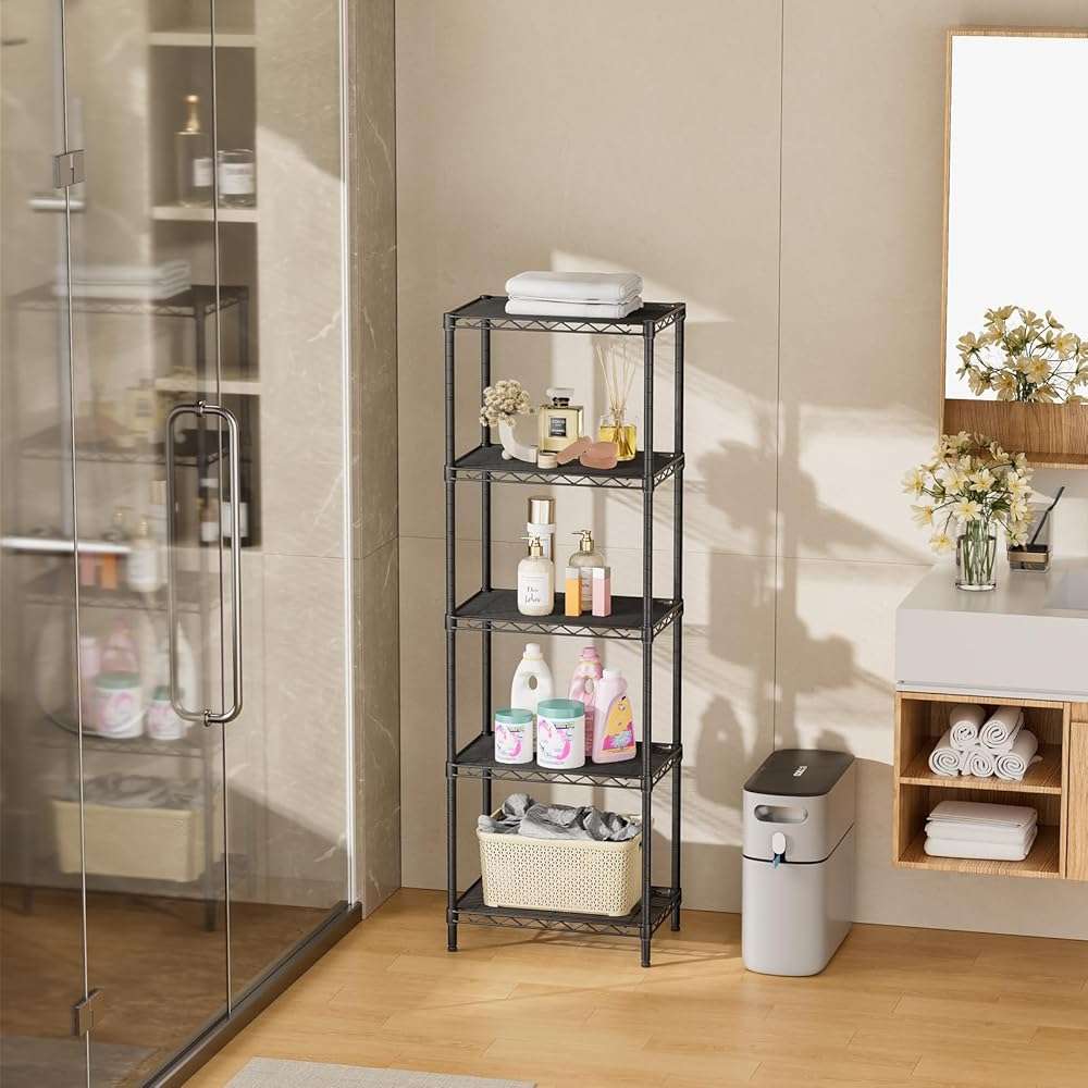SINGAYE Metal Shelves Wire Shelving：Storage Rack Standing Units Shelf for Kitchen Laundry Bathroom Closet Organizers Pantry Narrow Mesh Adjustable 10" D x 16" W x 55" H Black - Image 9