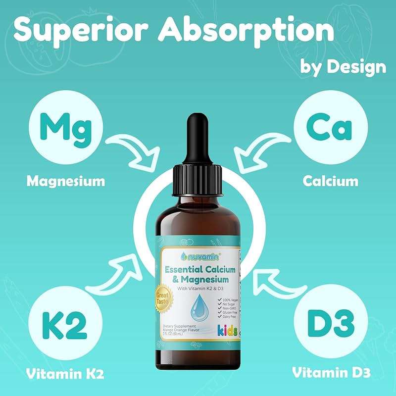 Nuvamin – Liquid Calcium & Magnesium Drops for Baby, Toddlers, Kids, & Adults, 2Fl.Oz (60ml), 30 Daily Servings. Great Taste - All Natural - Vegan - Superior Absorption - Image 3