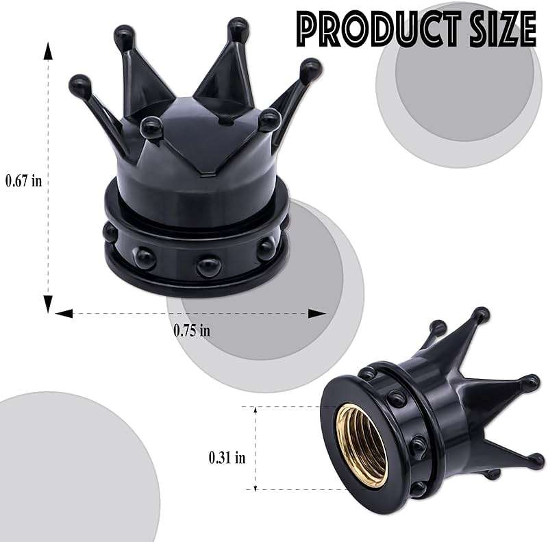 MEAJOO 4PCS Crown Tire Valve Stem Caps, with O Rubber Ring, Tire Air Valve Cap Plastic with Brass Core, Universal Cars, SUV, Trucks, Bikes, Motorcycles, Bicycles (Black) - Image 2