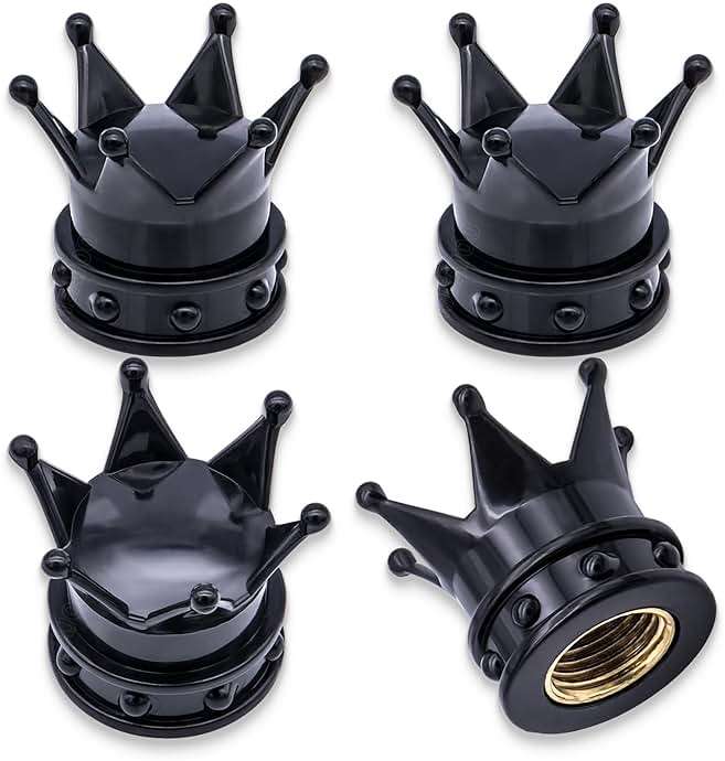 MEAJOO 4PCS Crown Tire Valve Stem Caps, with O Rubber Ring, Tire Air Valve Cap Plastic with Brass Core, Universal Cars, SUV, Trucks, Bikes, Motorcycles, Bicycles (Black) - Image 7