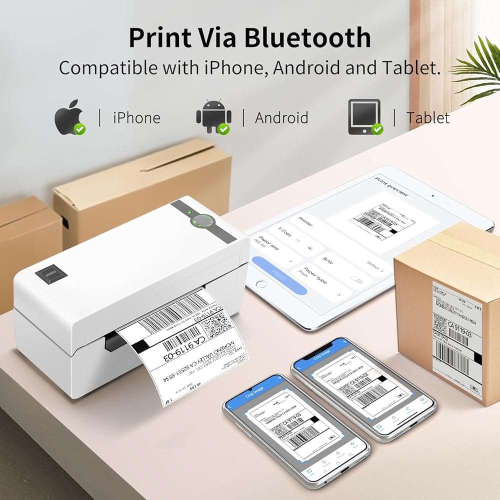 JADENS Bluetooth Thermal Label Printer, 4x6 Wireless Label Printer for Shipping Packages, Support Android, iOS, Mac OS, and Windows, Widely Used for Amazon, Ebay, Shopify, Etsy, USPS - Image 2