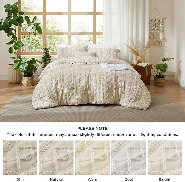 Bedsure Tufted Boho Comforter Set Queen Size - Beige Boho Bed Set, GentleSoft™ 3 Pieces Farmhouse-Style Embroidery Bedding, Gifts for Woman, Soft Jacquard Kids' Queen Comforter for All Seasons - Image 9