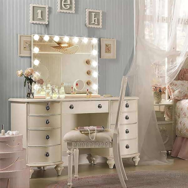 Ratsamee Hollywood Vanity Mirror with Lights, 23" x 18", 15 Dimmable Bulbs, 3 Color Lights, Make Up Lighted Mirror, USB Charging Port, Gifts for Women Wife Teengirls White - Image 3